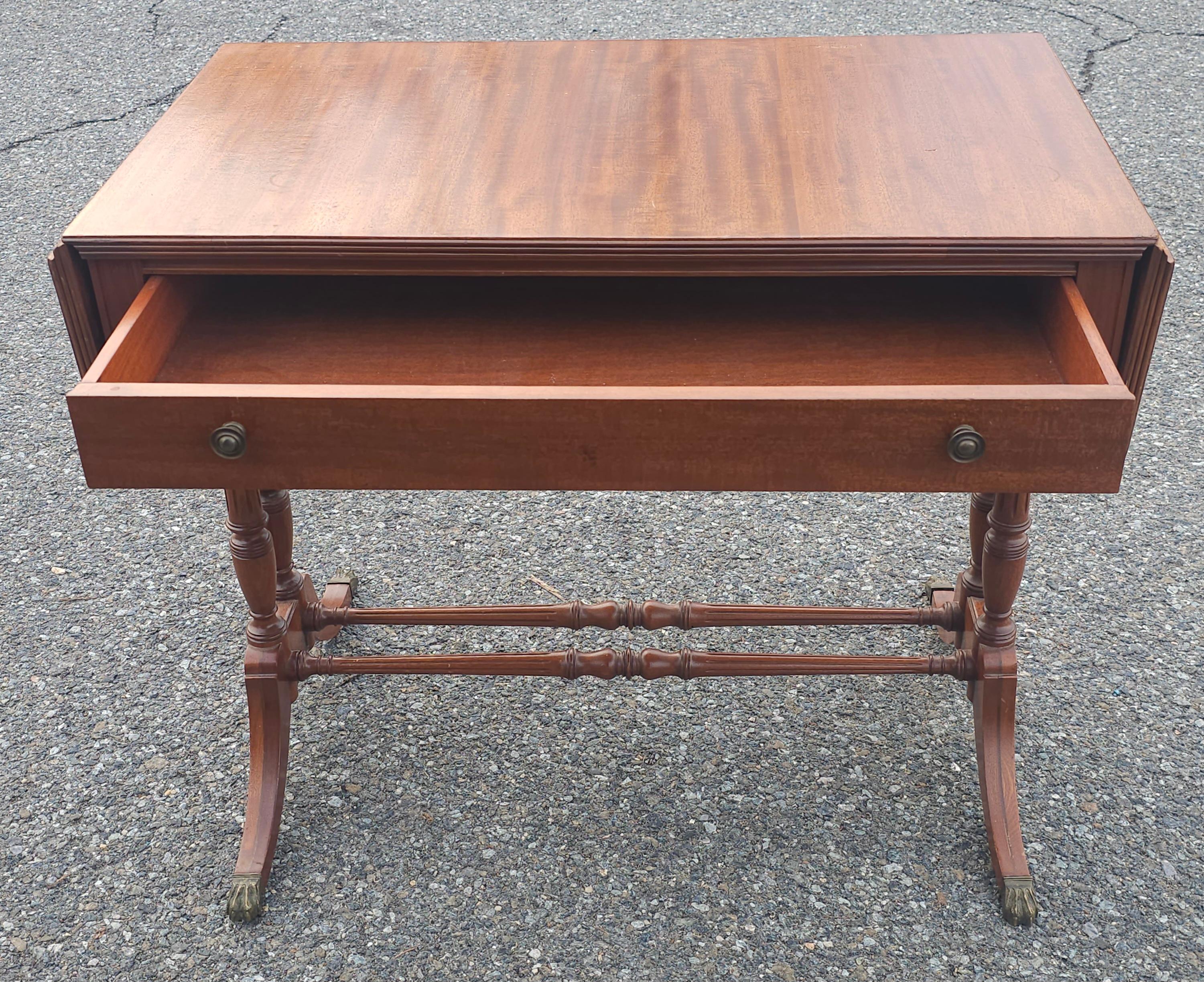 Mid Century English Regency Mahogany Drop Leaf Sofa Table Secretary For Sale 3