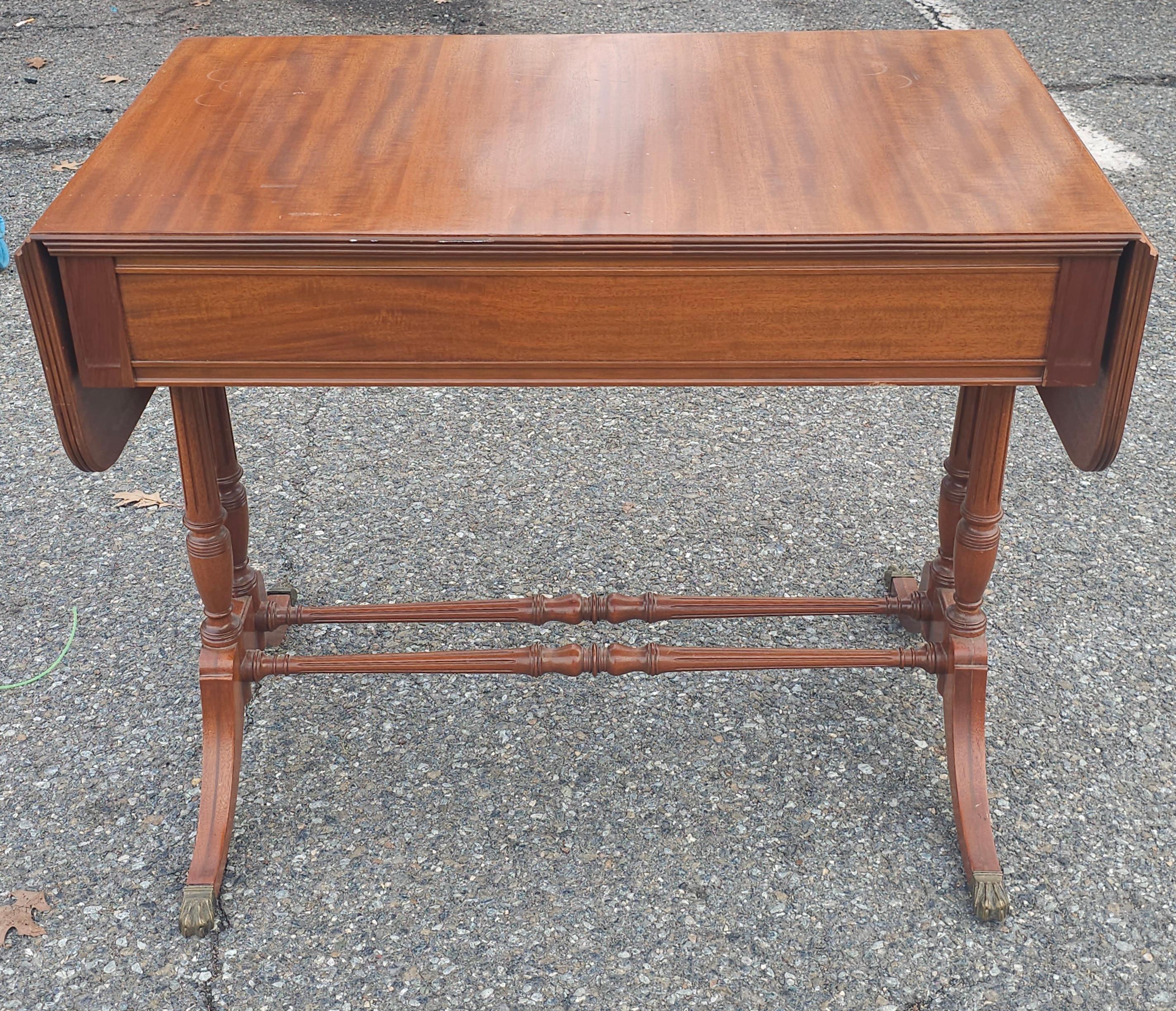 Mid Century English Regency Mahogany Drop Leaf Sofa Table Secretary For Sale 4