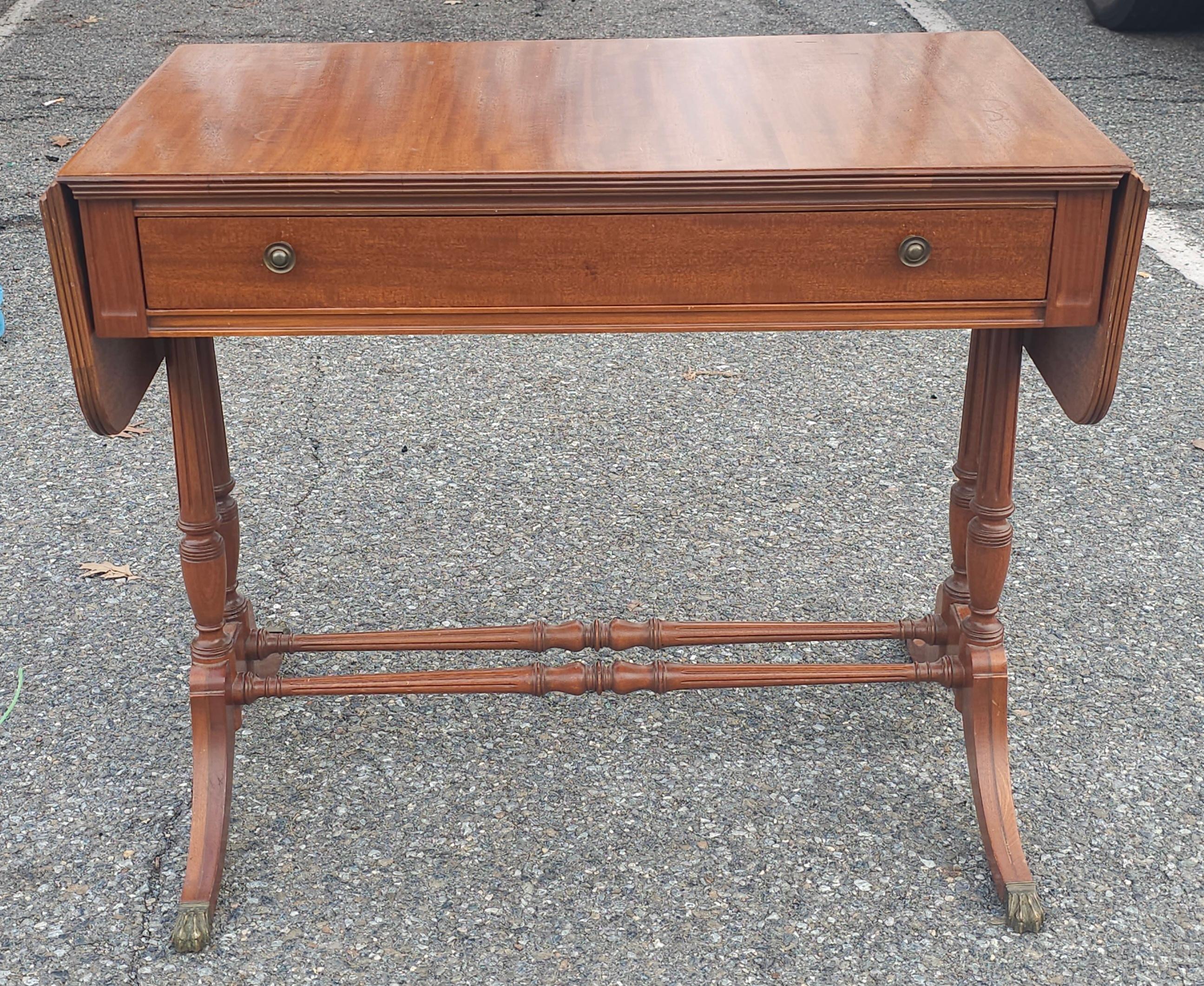Mid Century English Regency Mahogany Drop Leaf Sofa Table Secretary For Sale 5