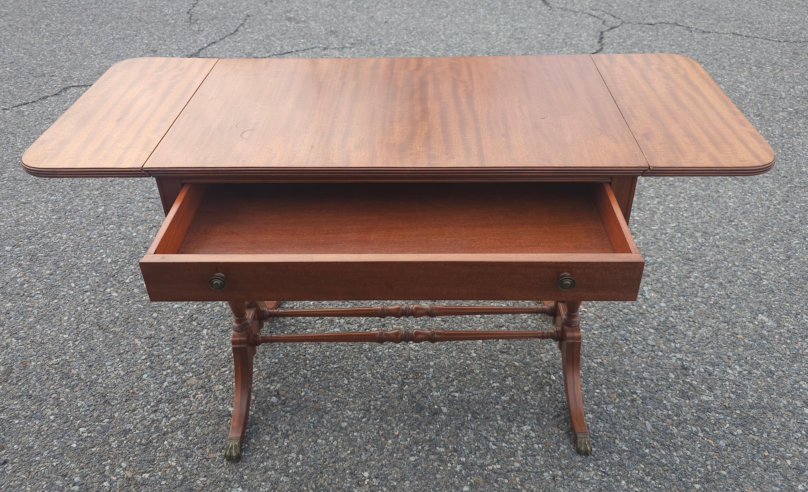 Mid Century English Regency Mahogany Drop Leaf Sofa Table Secretary In Good Condition For Sale In Germantown, MD