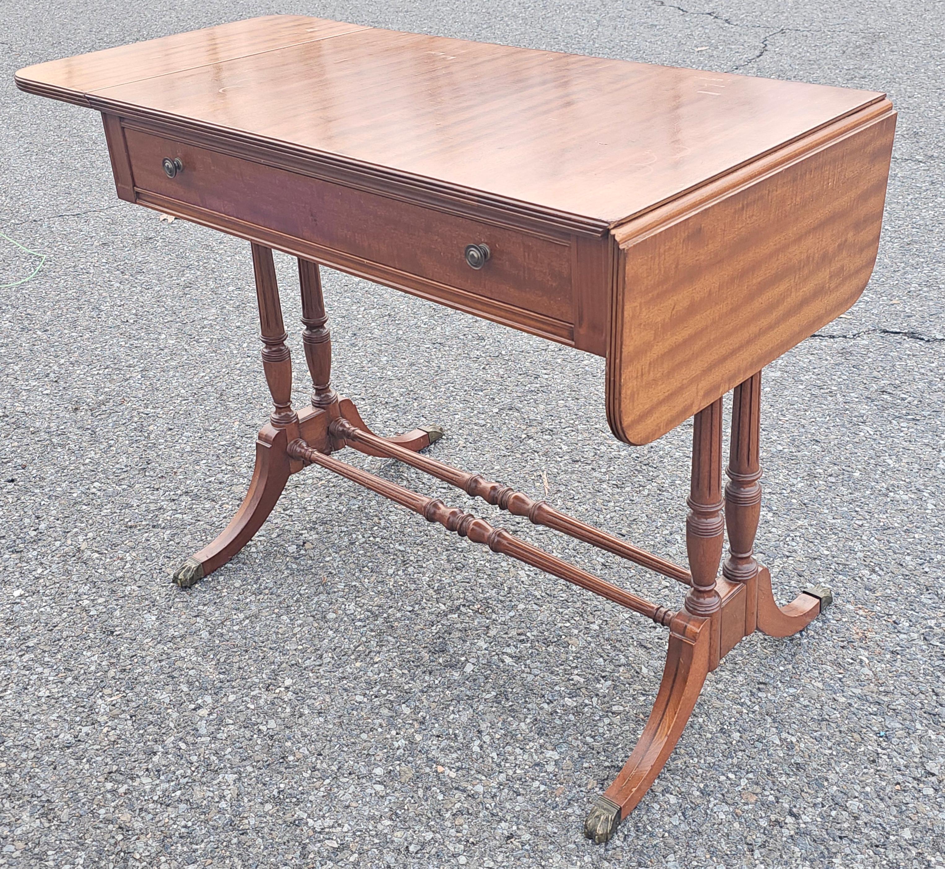20th Century Mid Century English Regency Mahogany Drop Leaf Sofa Table Secretary For Sale