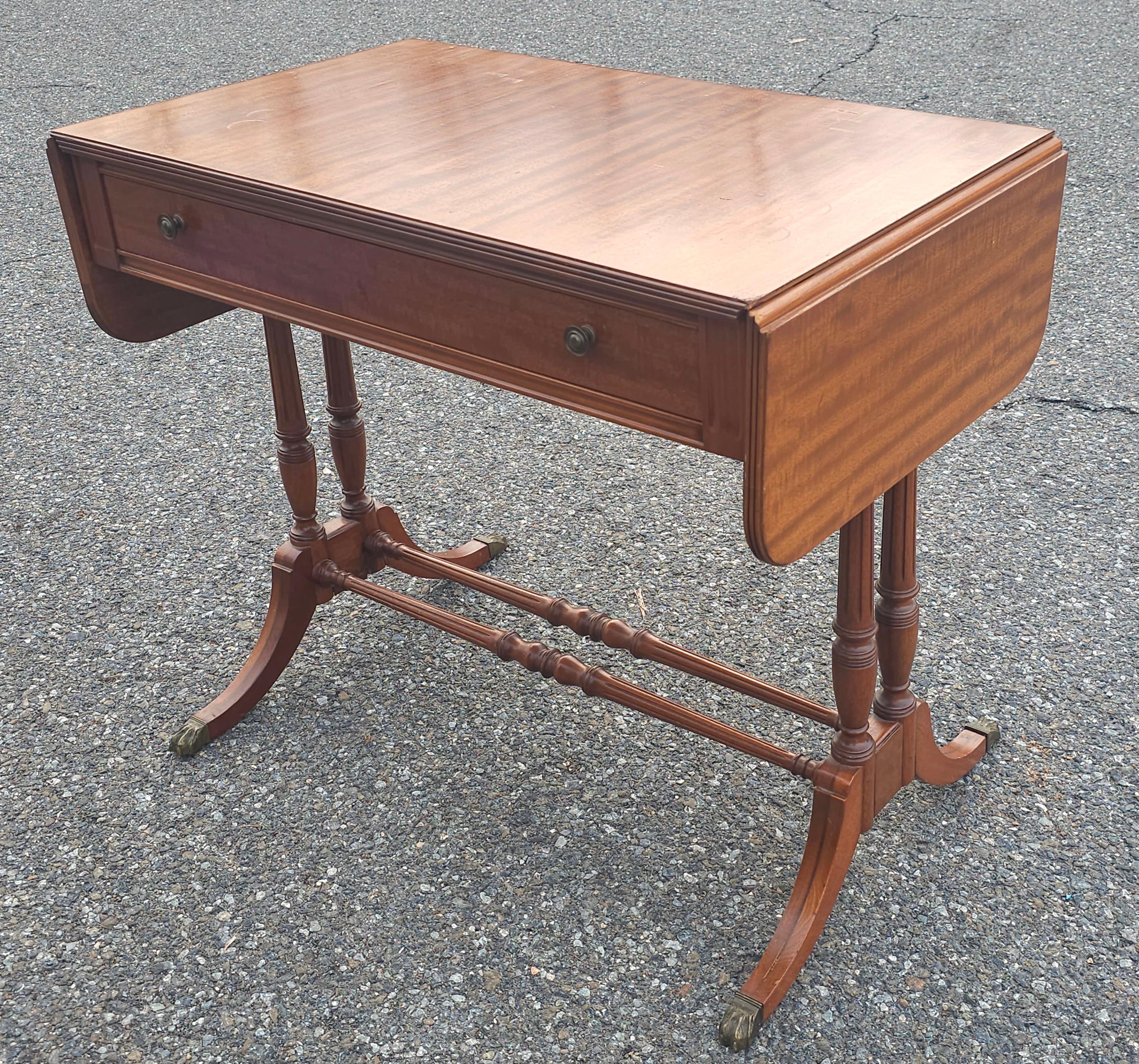 Mid Century English Regency Mahogany Drop Leaf Sofa Table Secretary For Sale 1