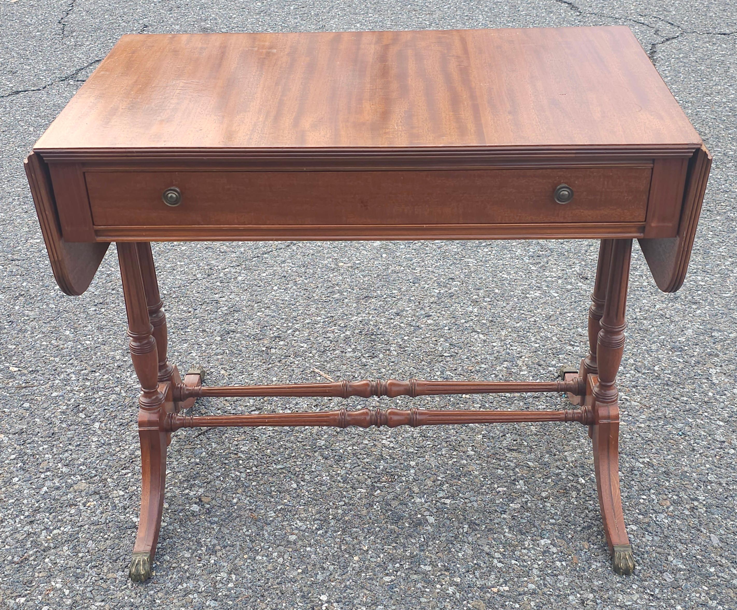 Mid Century English Regency Mahogany Drop Leaf Sofa Table Secretary For Sale 2