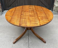 Midcentury English Round/Oval Dining Table Pedestal Base with Leaf Oak, c. 1940s