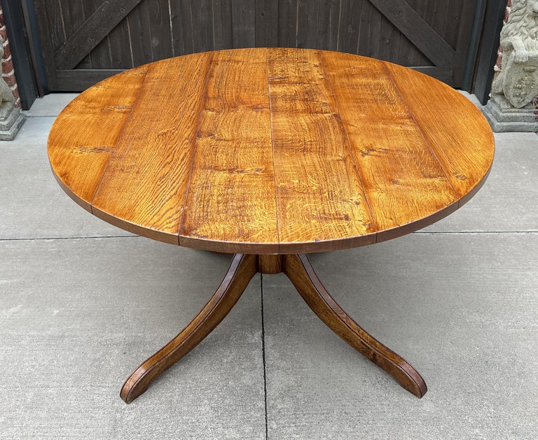 Mid Century English ROUND/OVAL Dining Table Pedestal Base with Leaf Oak ...