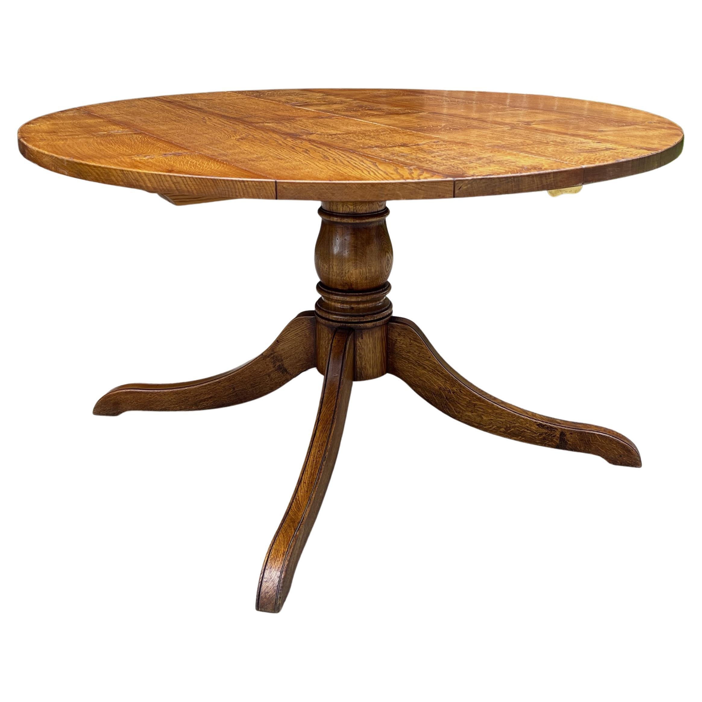 Midcentury English Round/Oval Dining Table Pedestal Base with Leaf Oak, c. 1940s