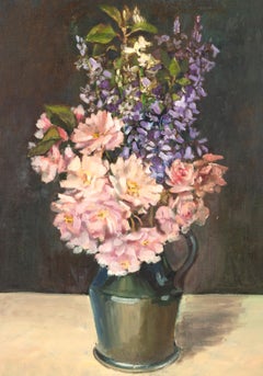 Mid Century English School Oil on Board Still Life of Flowers