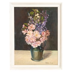 Mid Century English School Öl auf Brett Stillleben von Blumen
