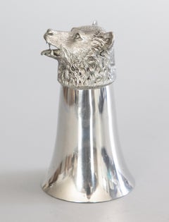 Mid-Century English Silver Pewter Bear Head Stirrup Cup