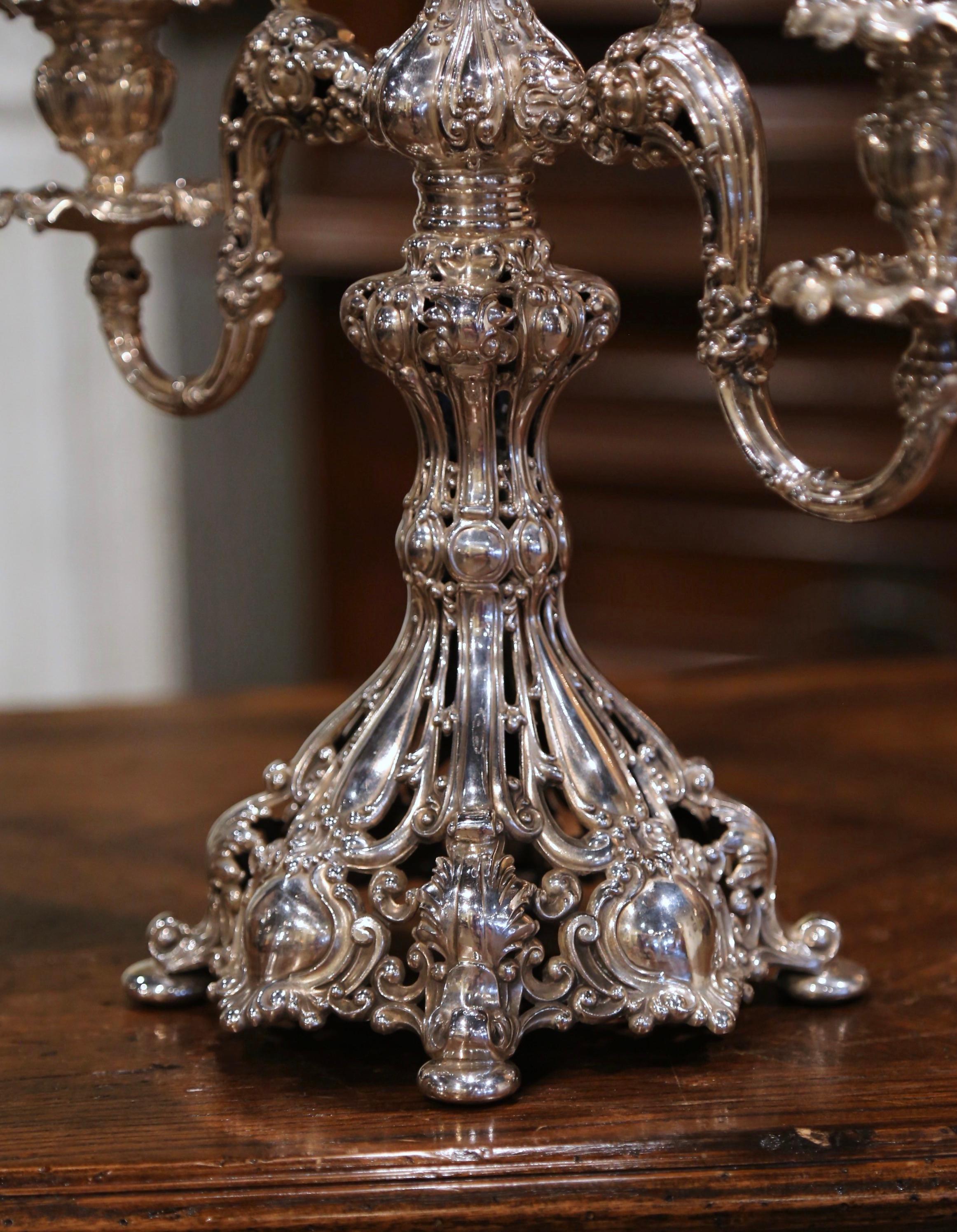 Mid-Century English Silvered over Copper and Cut Crystal Epergne For Sale 2