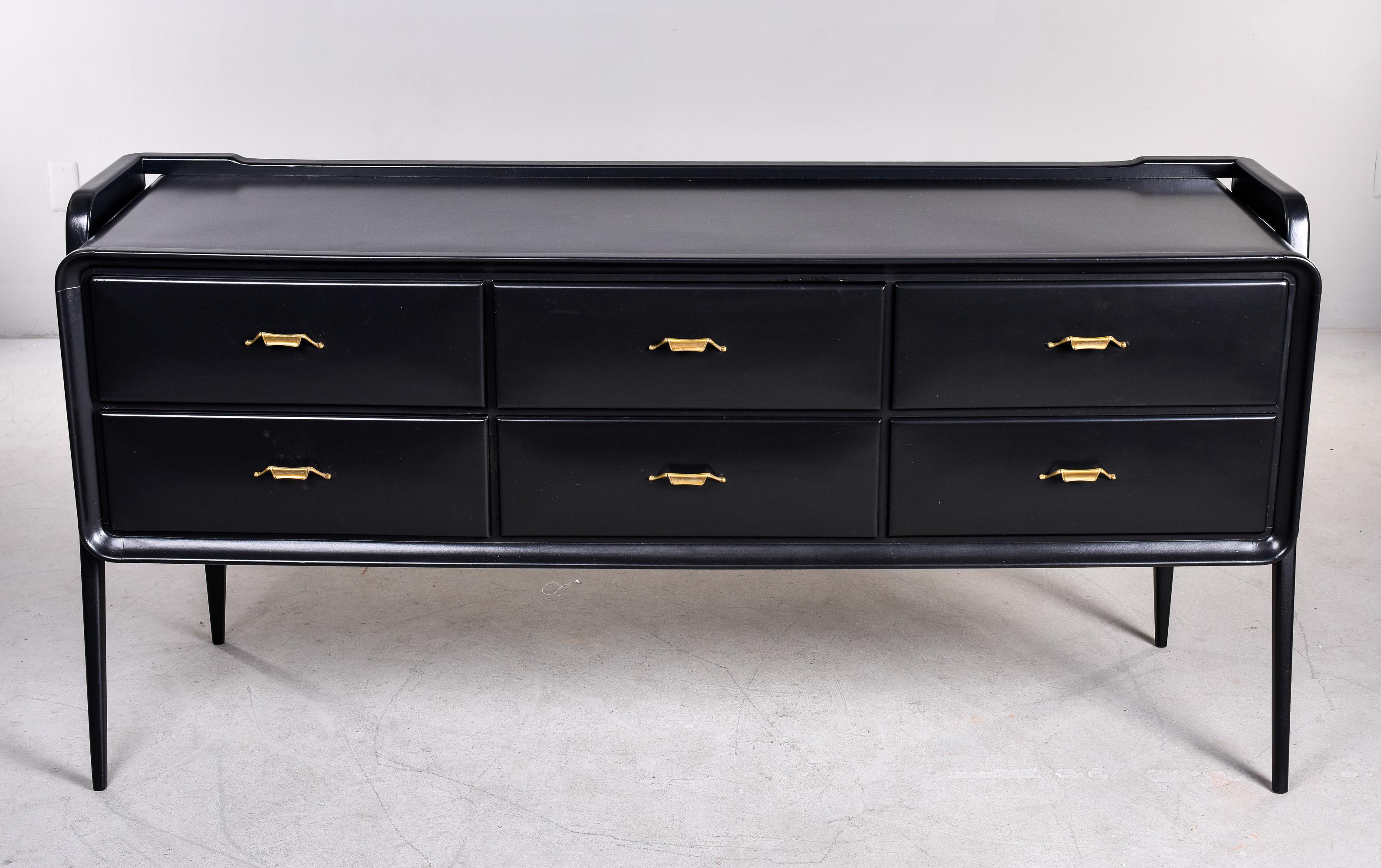 Mid-Century Modern Mid Century English Six Drawer Mahogany Chest with New Black Finish