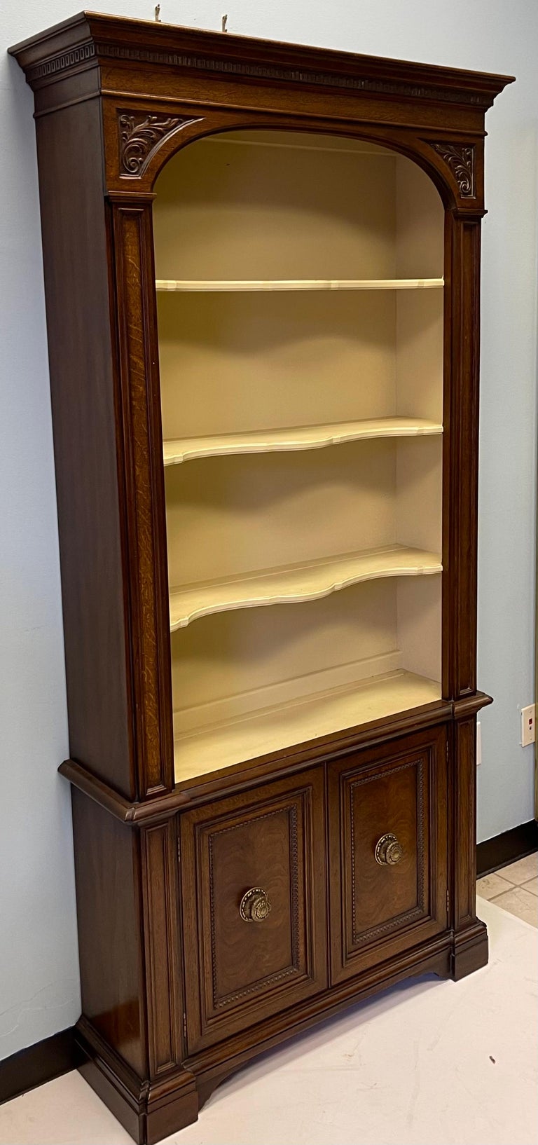 MidCentury English Style Carved Fruitwood and Burl Bookcases