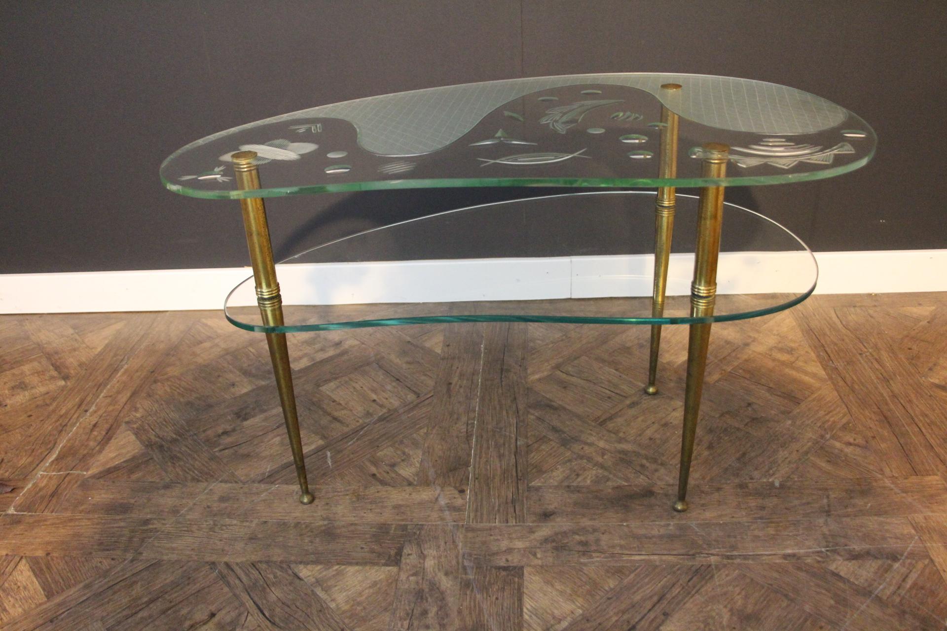 Mid Century Engraved Clear Glass Coffee Table For Sale 6