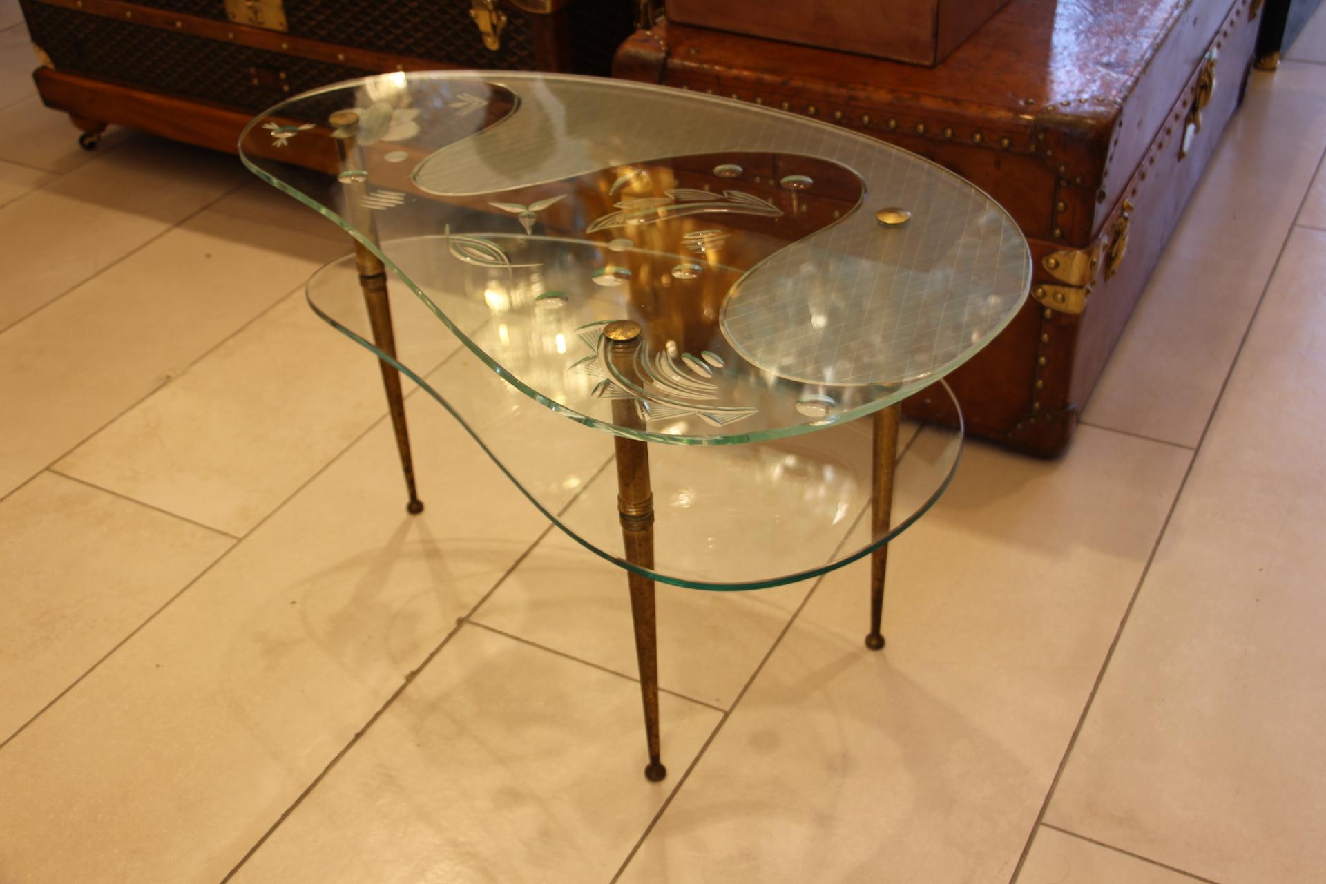 Mid Century Engraved Clear Glass Coffee Table For Sale 10