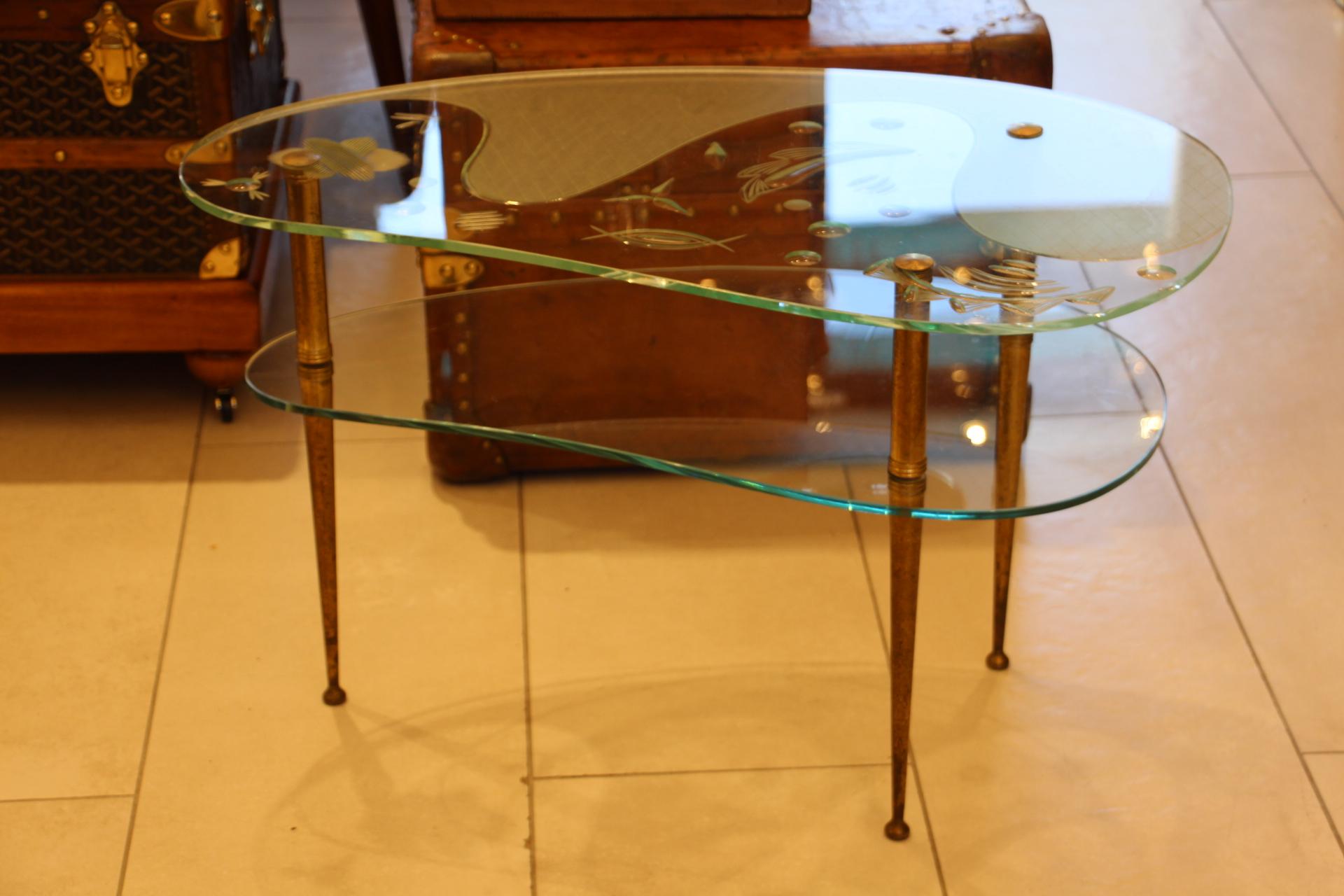 Mid Century Engraved Clear Glass Coffee Table For Sale 12