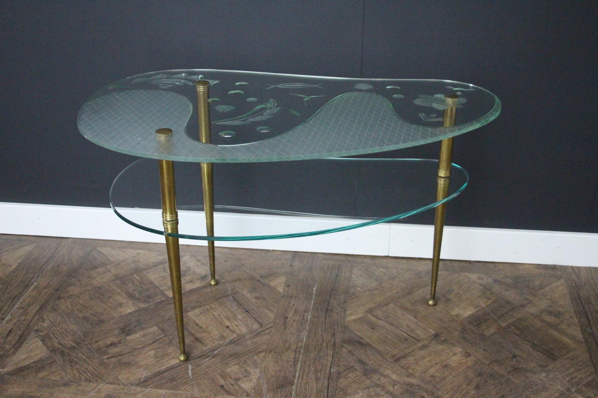 Mid-Century Modern Mid Century Engraved Clear Glass Coffee Table For Sale