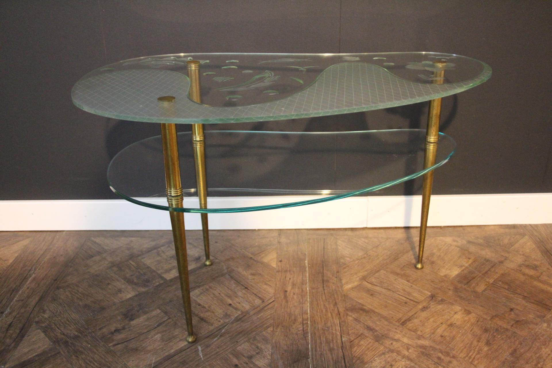 Mid Century Engraved Clear Glass Coffee Table For Sale 1