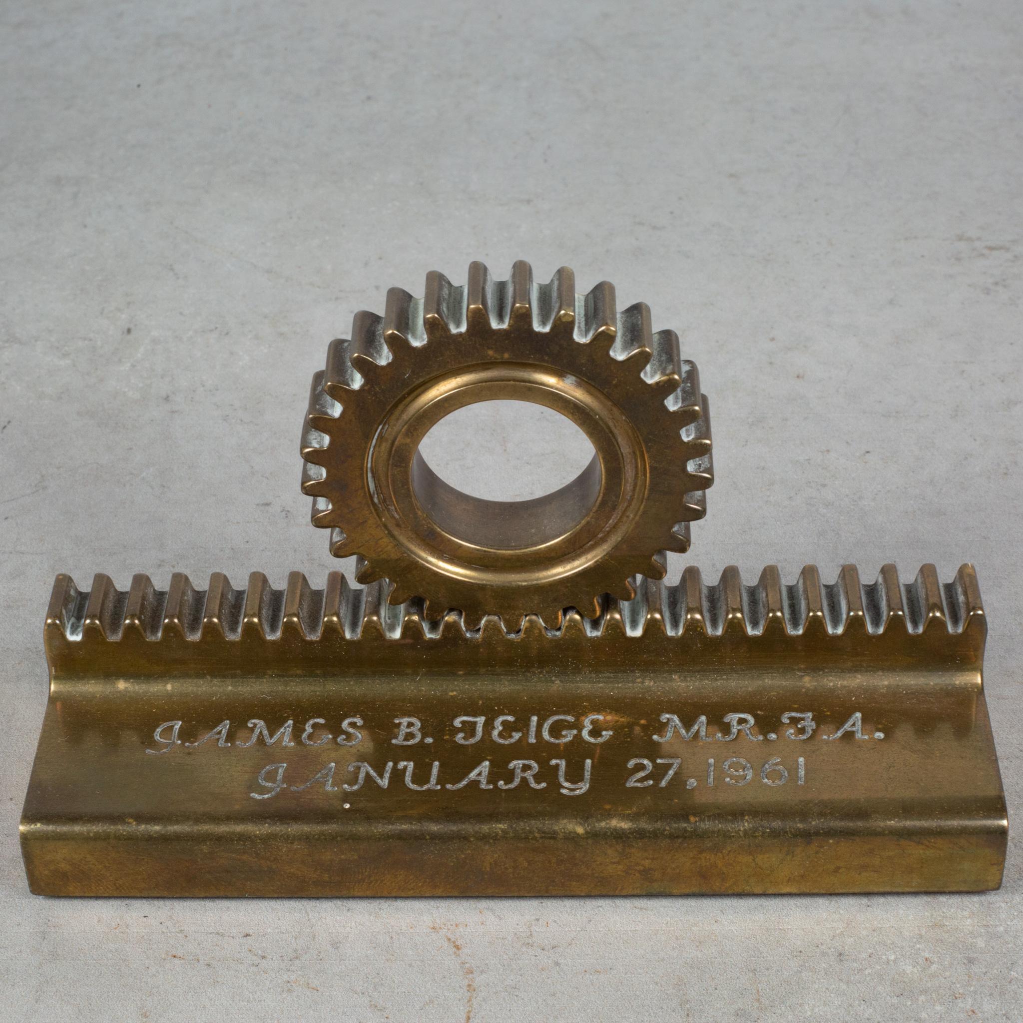 Midcentury Engraved Solid Bronze Gear Bookends, circa 1961 1