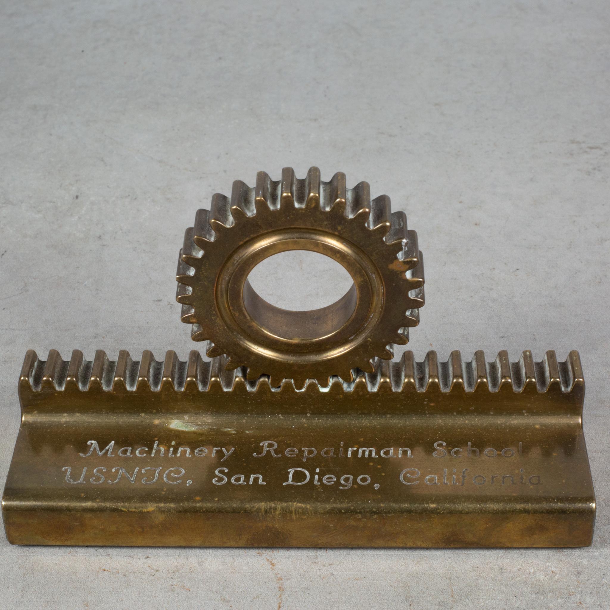 Midcentury Engraved Solid Bronze Gear Bookends, circa 1961 2