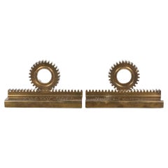 Vintage Midcentury Engraved Solid Bronze Gear Bookends, circa 1961