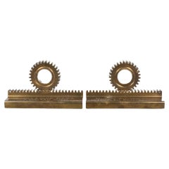 Midcentury Engraved Solid Bronze Gear Bookends, circa 1961