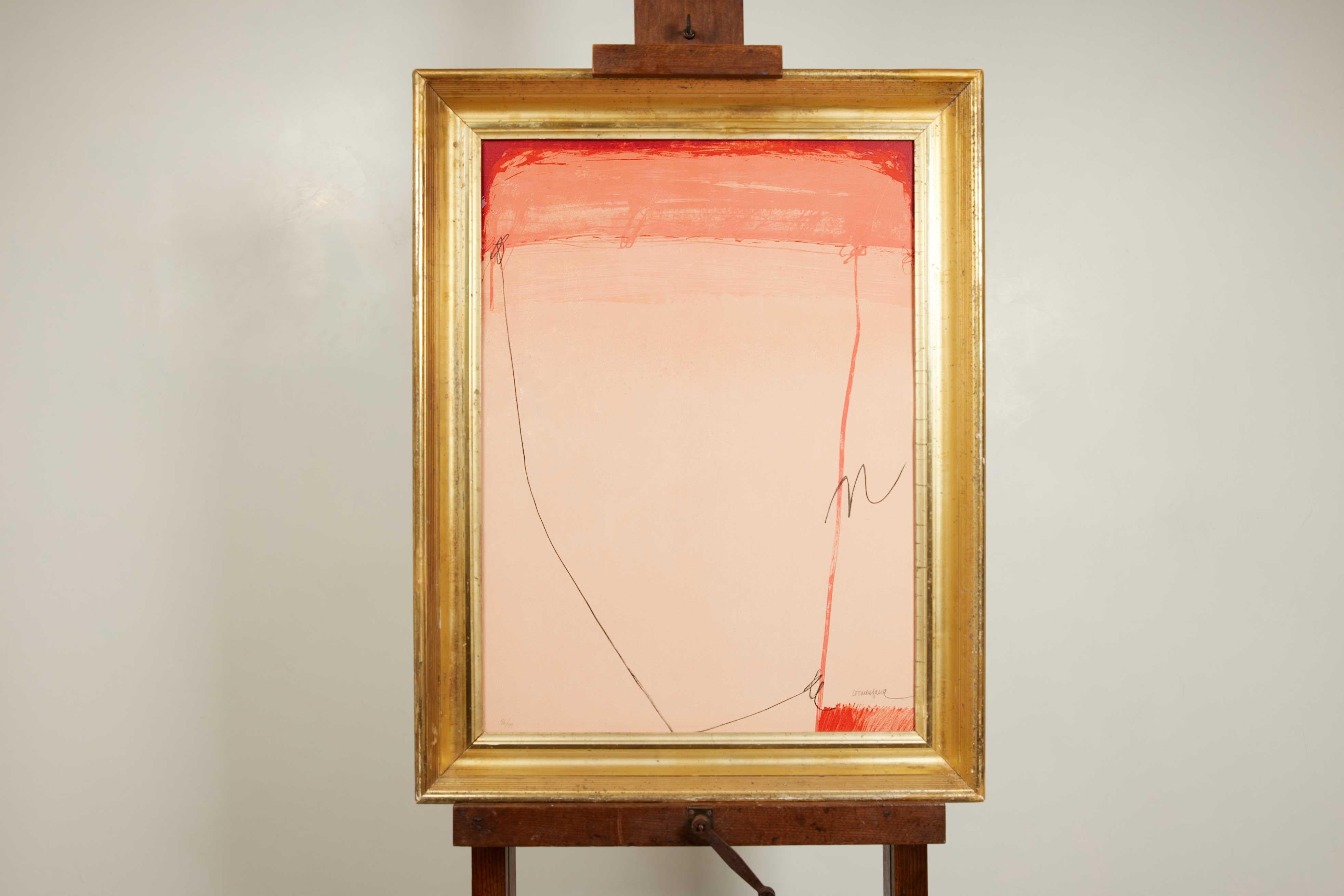 Mid Century Modern Enric Cormenzana Spain Pink/Red Abstract (1948-2011) In Good Condition For Sale In Santa Monica, CA