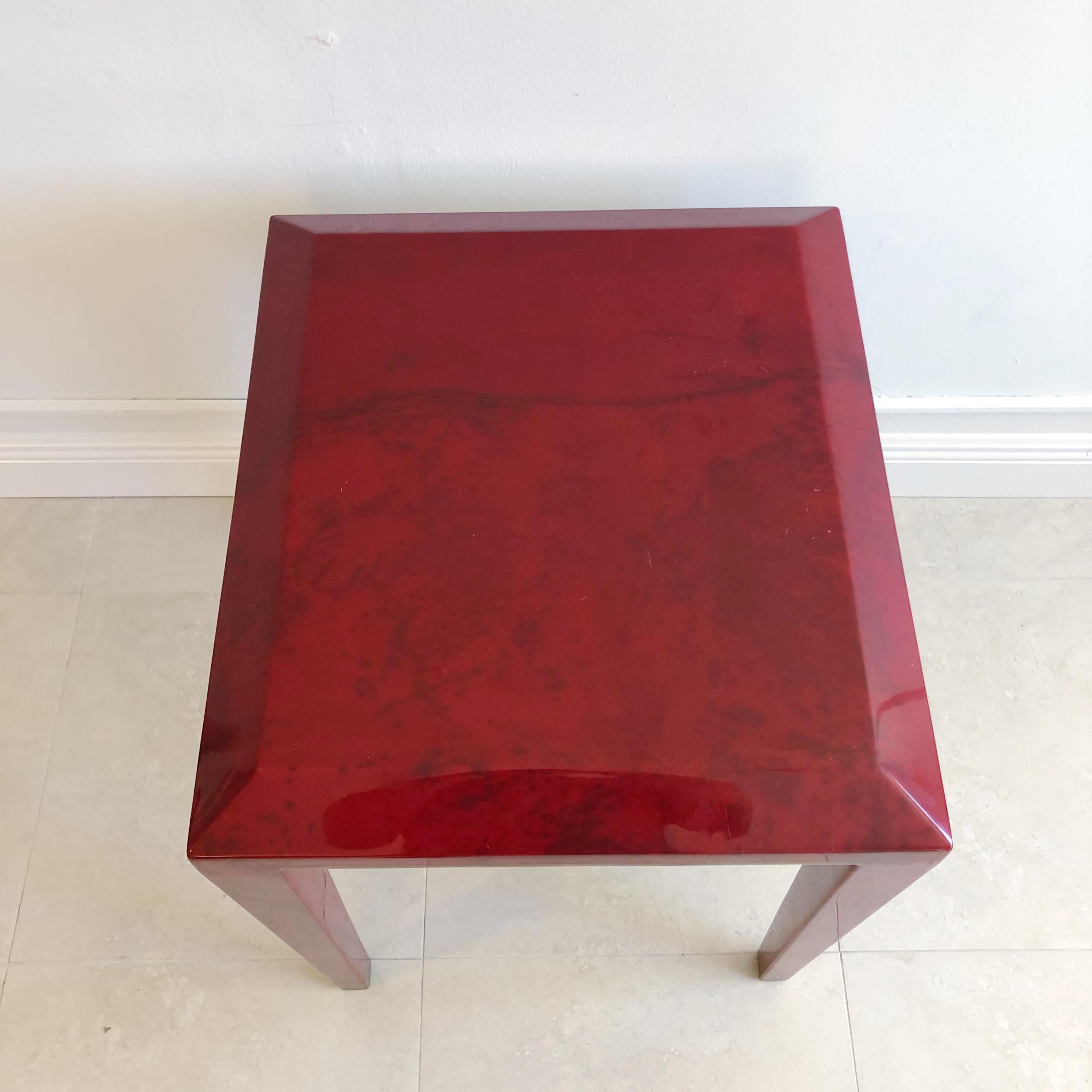 Hand-Crafted Midcentury Enrique Garcel Side Table in Red Goatskin with Gold Trim