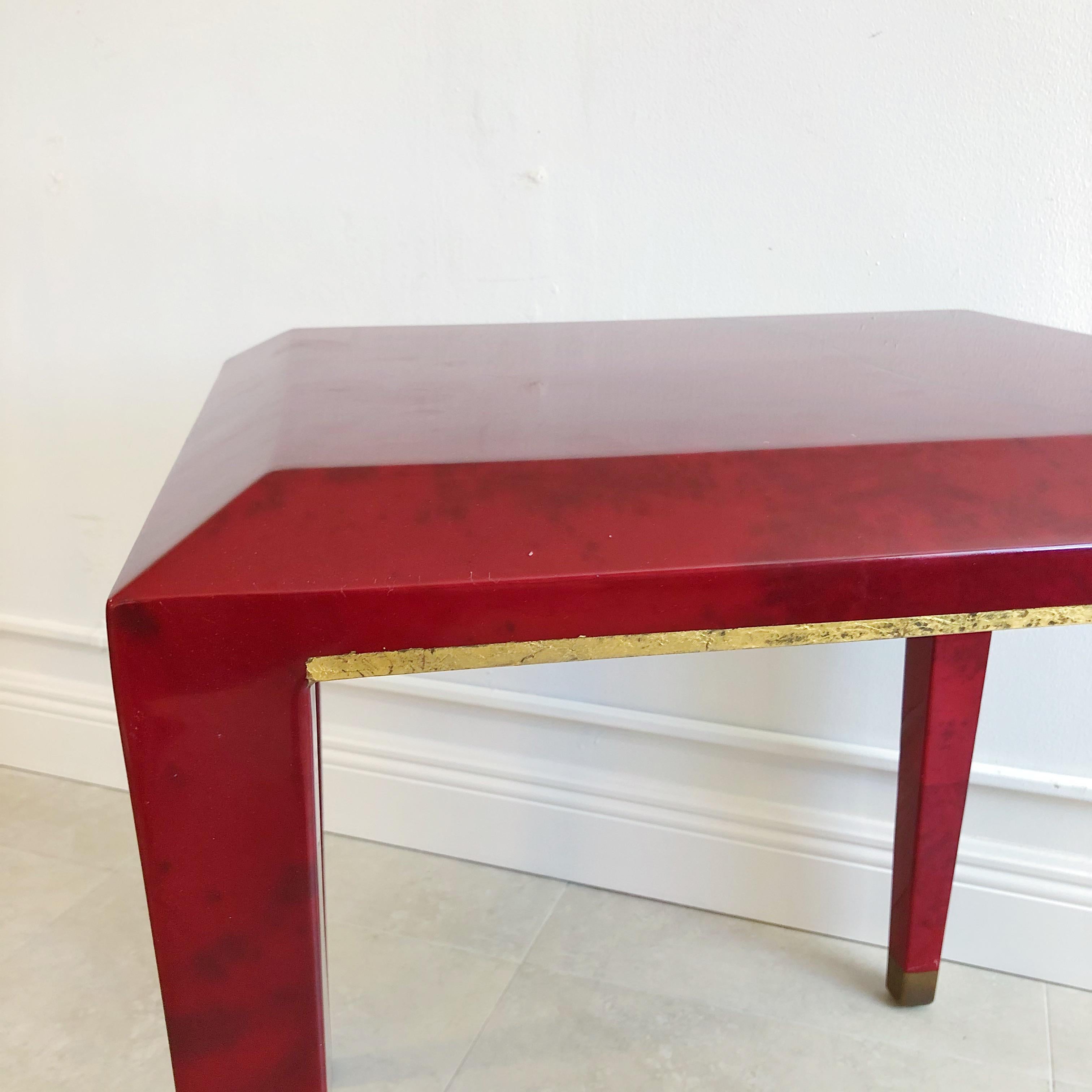 Midcentury Enrique Garcel Side Table in Red Goatskin with Gold Trim In Good Condition In West Palm Beach, FL