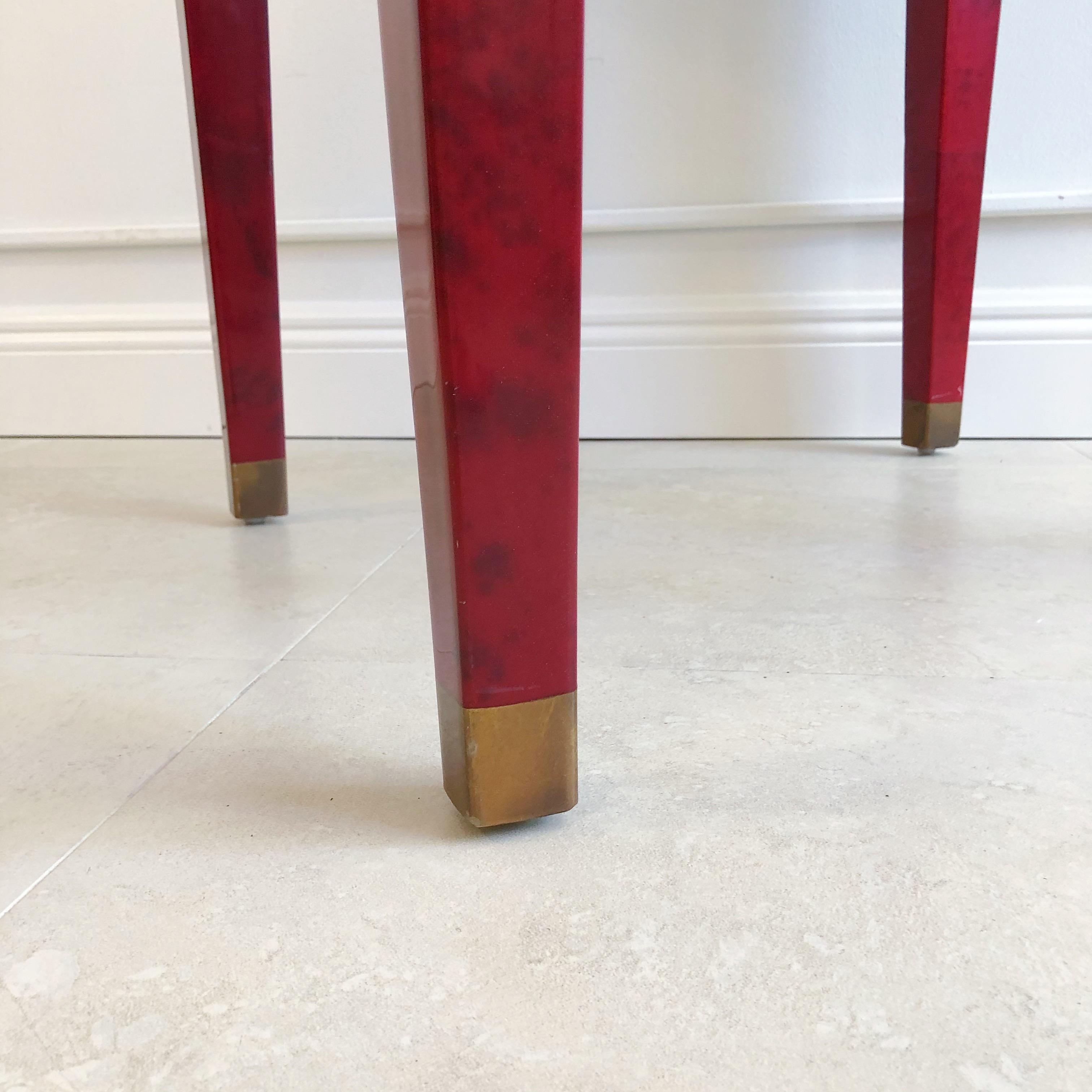 Late 20th Century Midcentury Enrique Garcel Side Table in Red Goatskin with Gold Trim For Sale