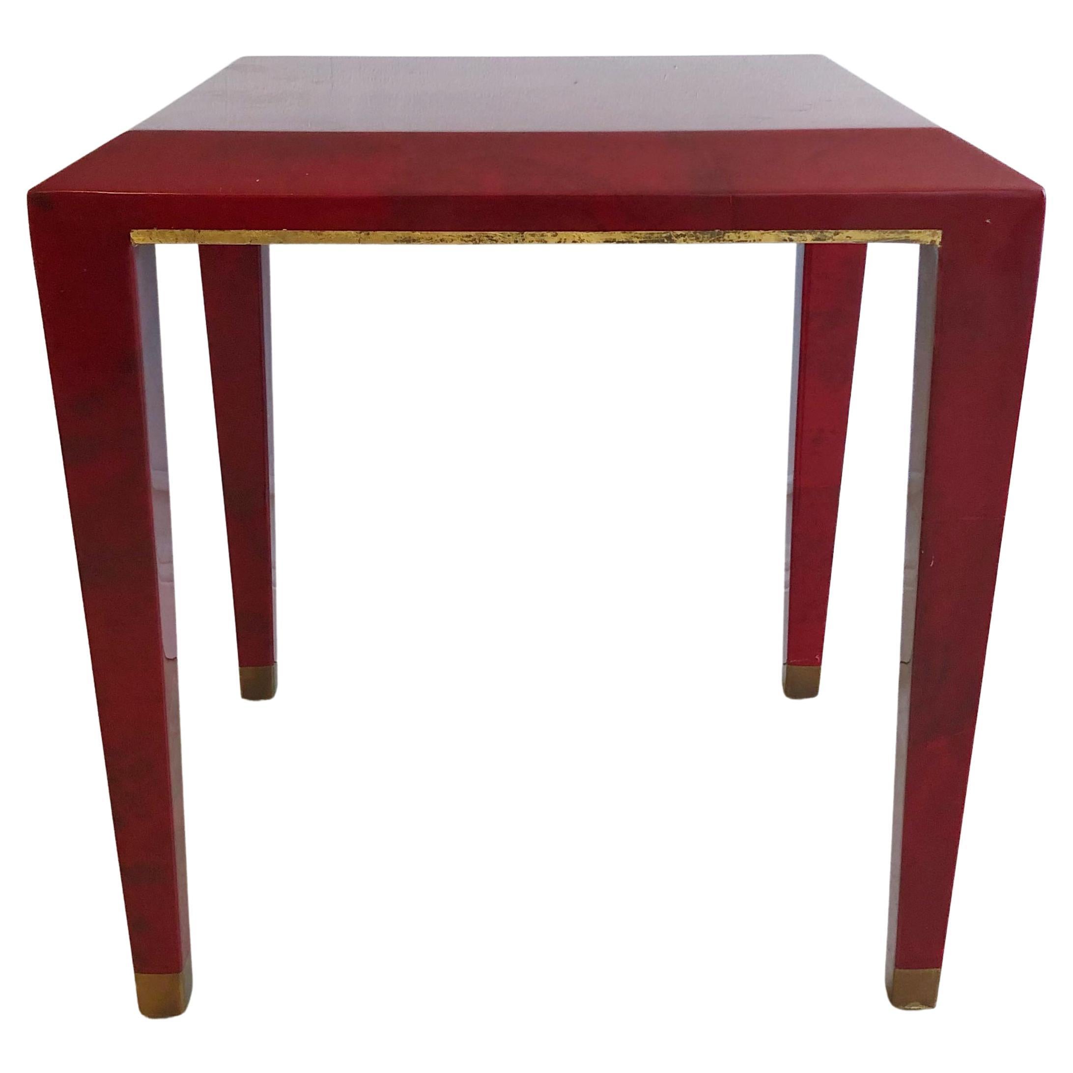 Midcentury Enrique Garcel Side Table in Red Goatskin with Gold Trim For Sale