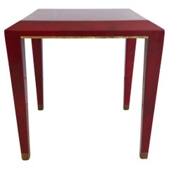 Retro Midcentury Enrique Garcel Side Table in Red Goatskin with Gold Trim