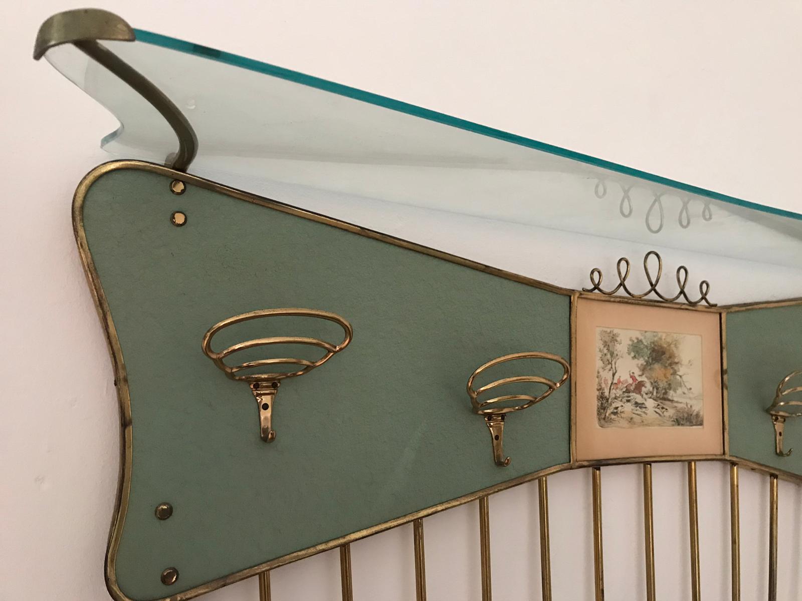 Mid-Century Modern Mid-Century Entrance Coat Rack with Watercolour, Italy in the Style of Gio Ponti For Sale