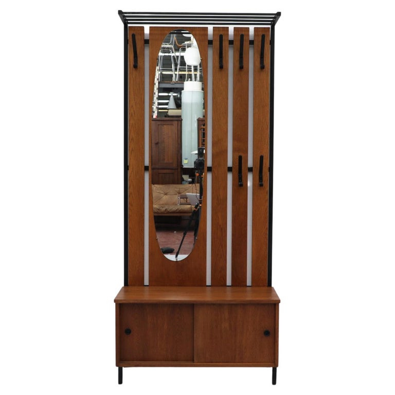 MidCentury Entry Hall Coat Rack with Storage Bench For Sale at 1stDibs