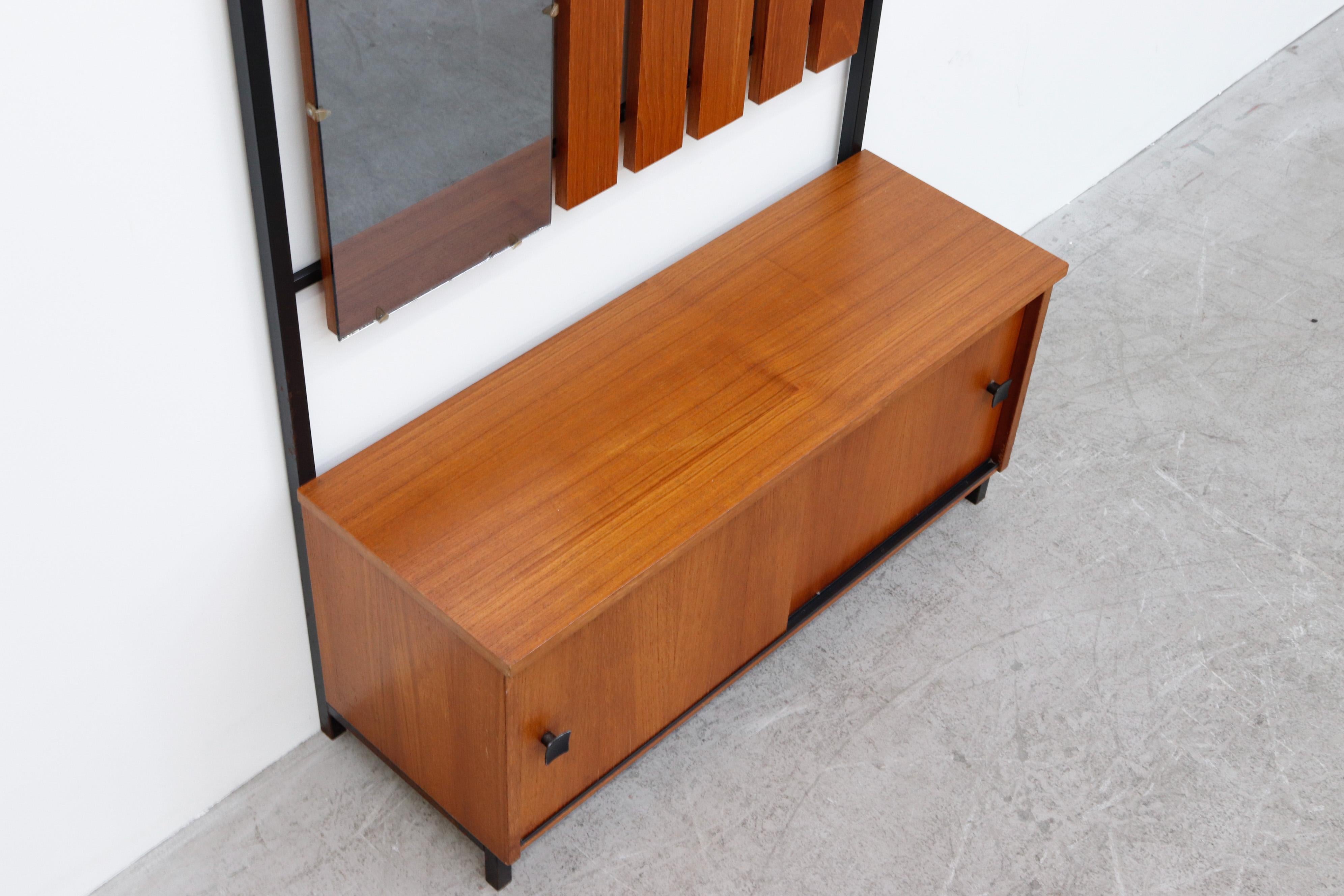 Dutch Mid-Century Entry Way Coat Rack with Mirror and Storage Bench