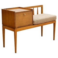 Mid Century Entryway Bench in Oak & Boucle