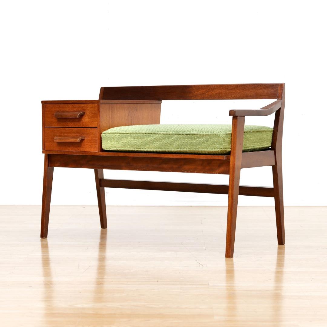 Banco de entrada Mid Century en teca y verde Madera en venta