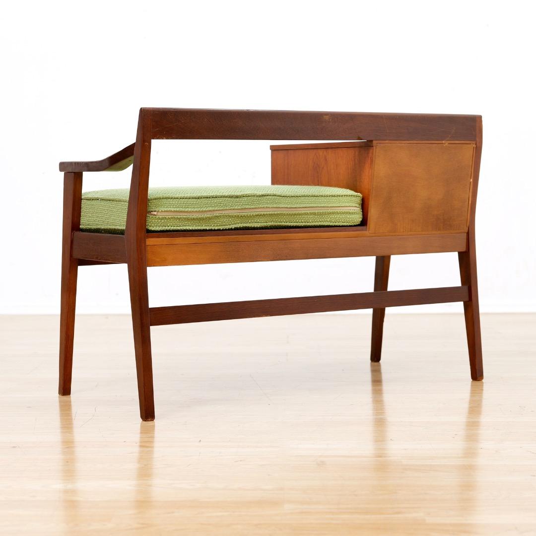 Banco de entrada Mid Century en teca y verde en venta 3