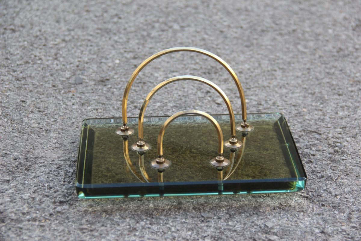 Midcentury envelope post Fontana Arte desk 1960 brass and crystal often green.