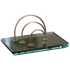 Retro Midcentury Envelope Post Fontana Arte Desk 1960 Brass and Crystal Often Green