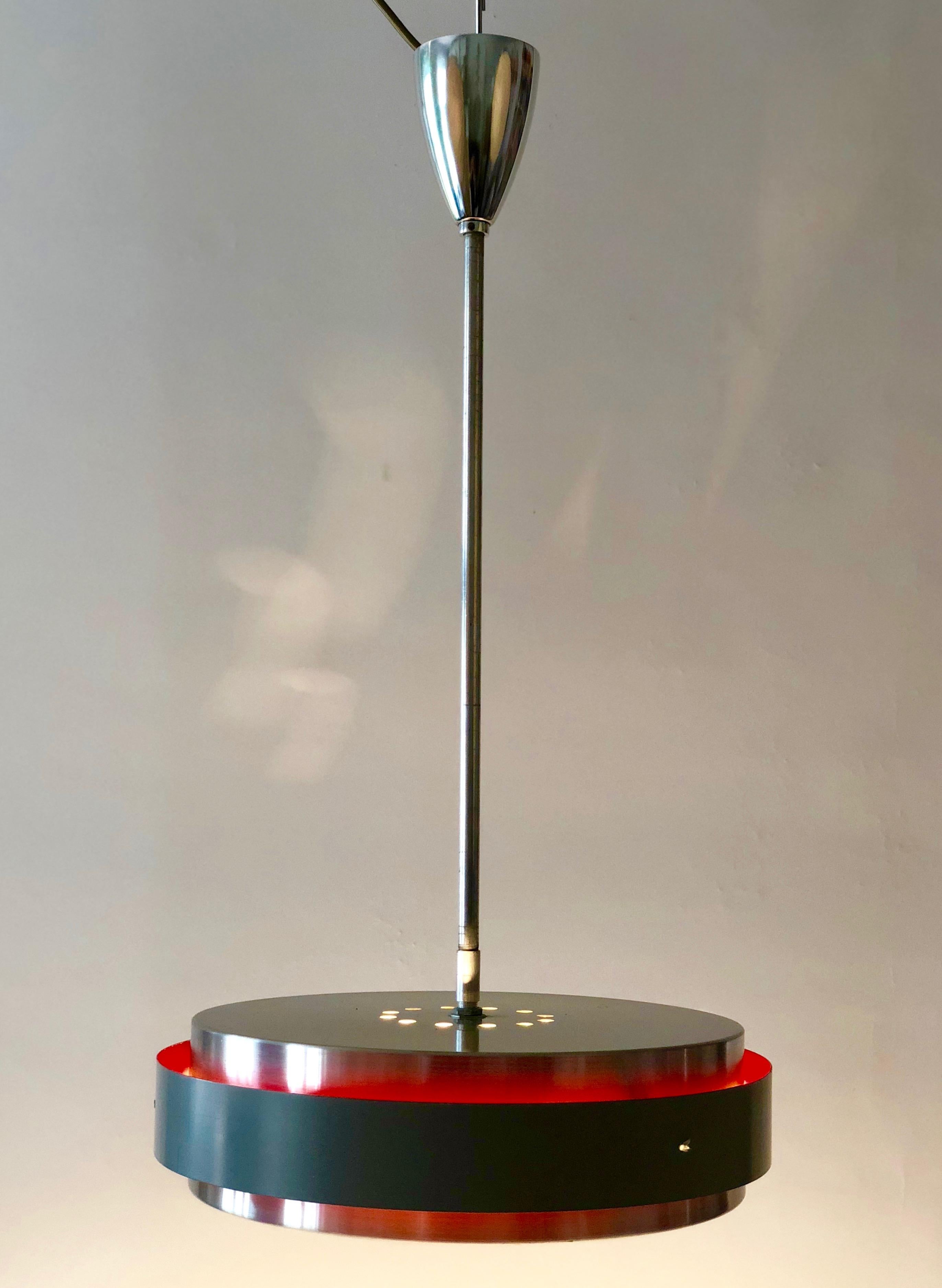 Slovak Midcentury Equatorial Pendant-Lamp with Red Colored Light Effect For Sale