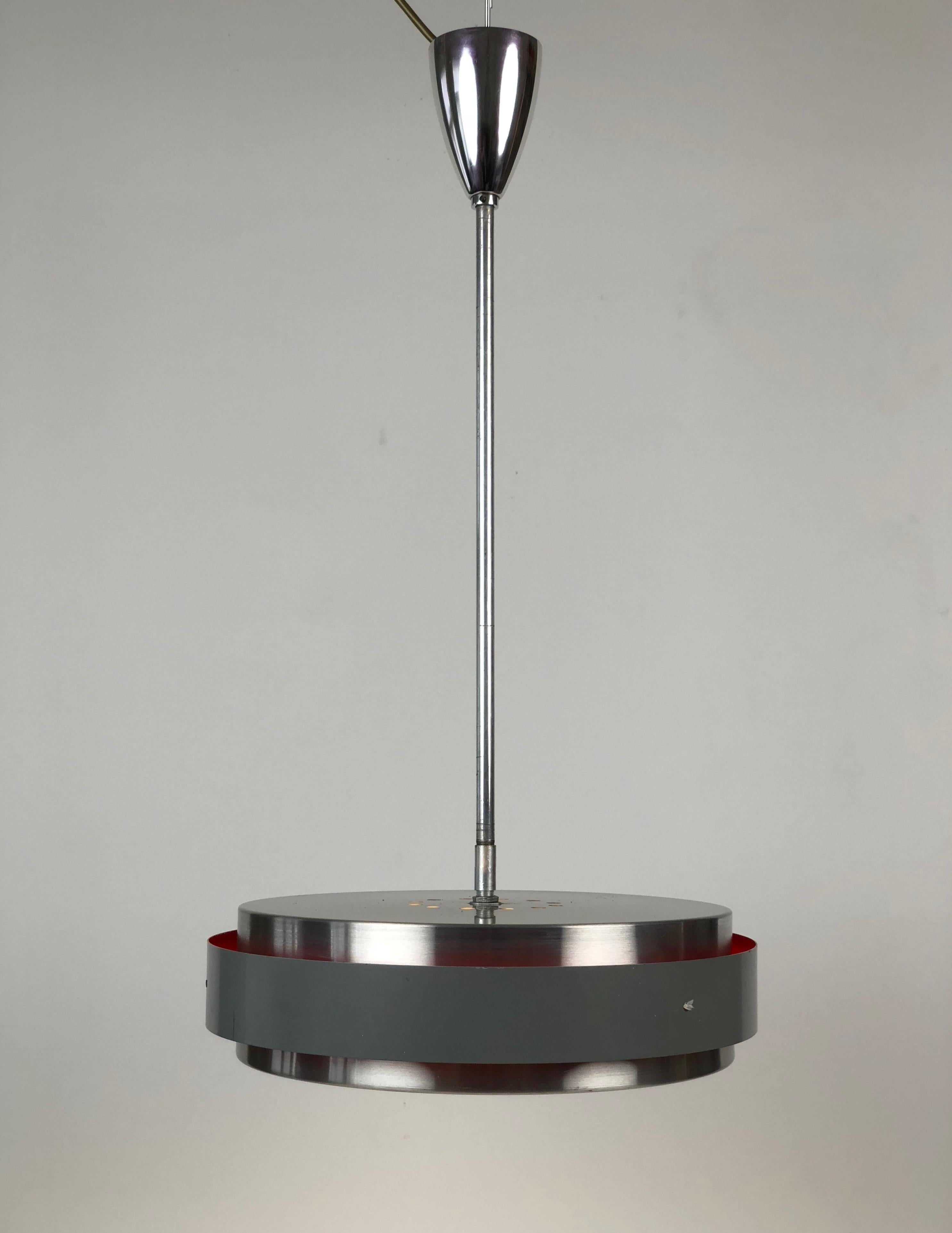 Midcentury Equatorial Pendant-Lamp with Red Colored Light Effect In Good Condition For Sale In Vienna, Austria
