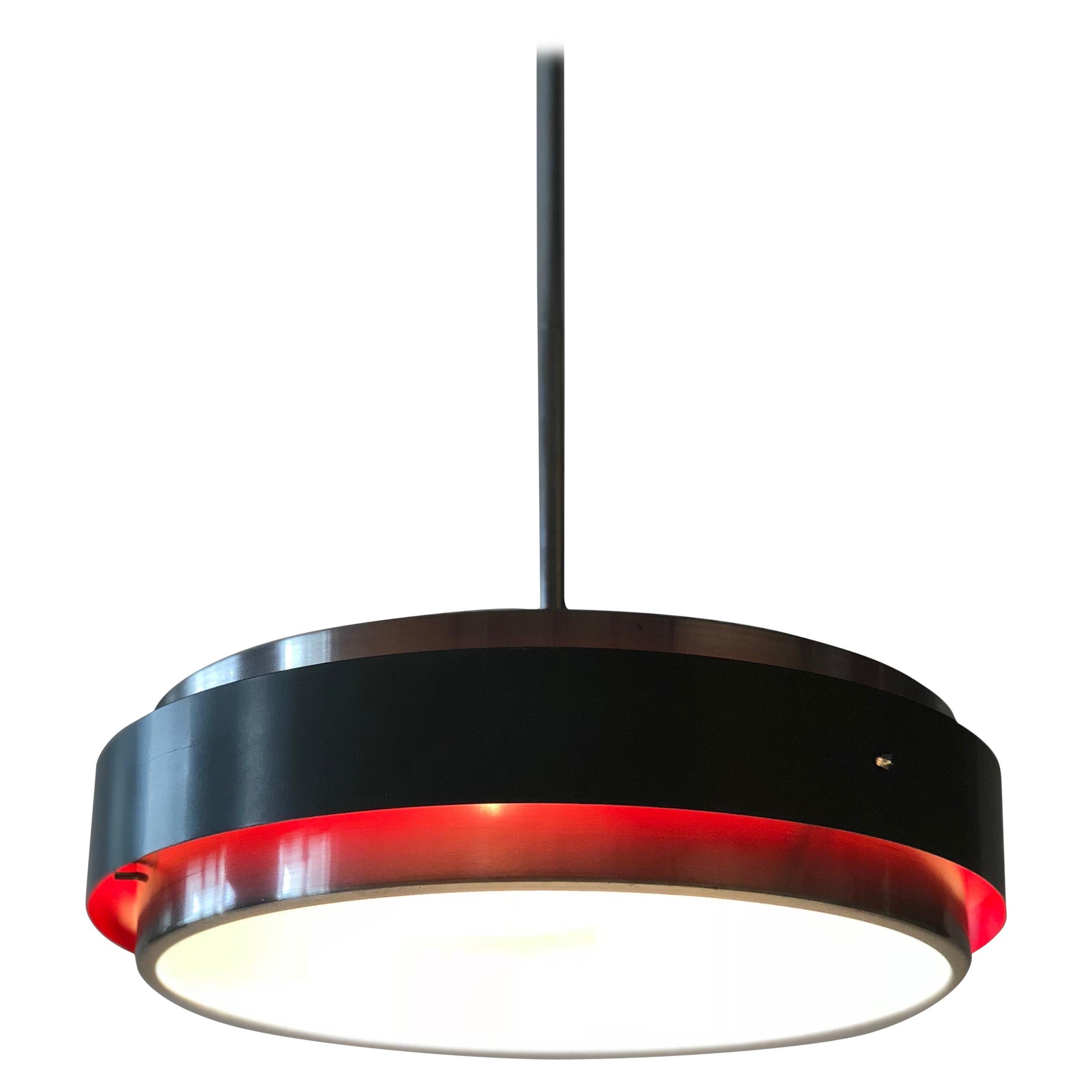 Midcentury Equatorial Pendant-Lamp with Red Colored Light Effect For Sale