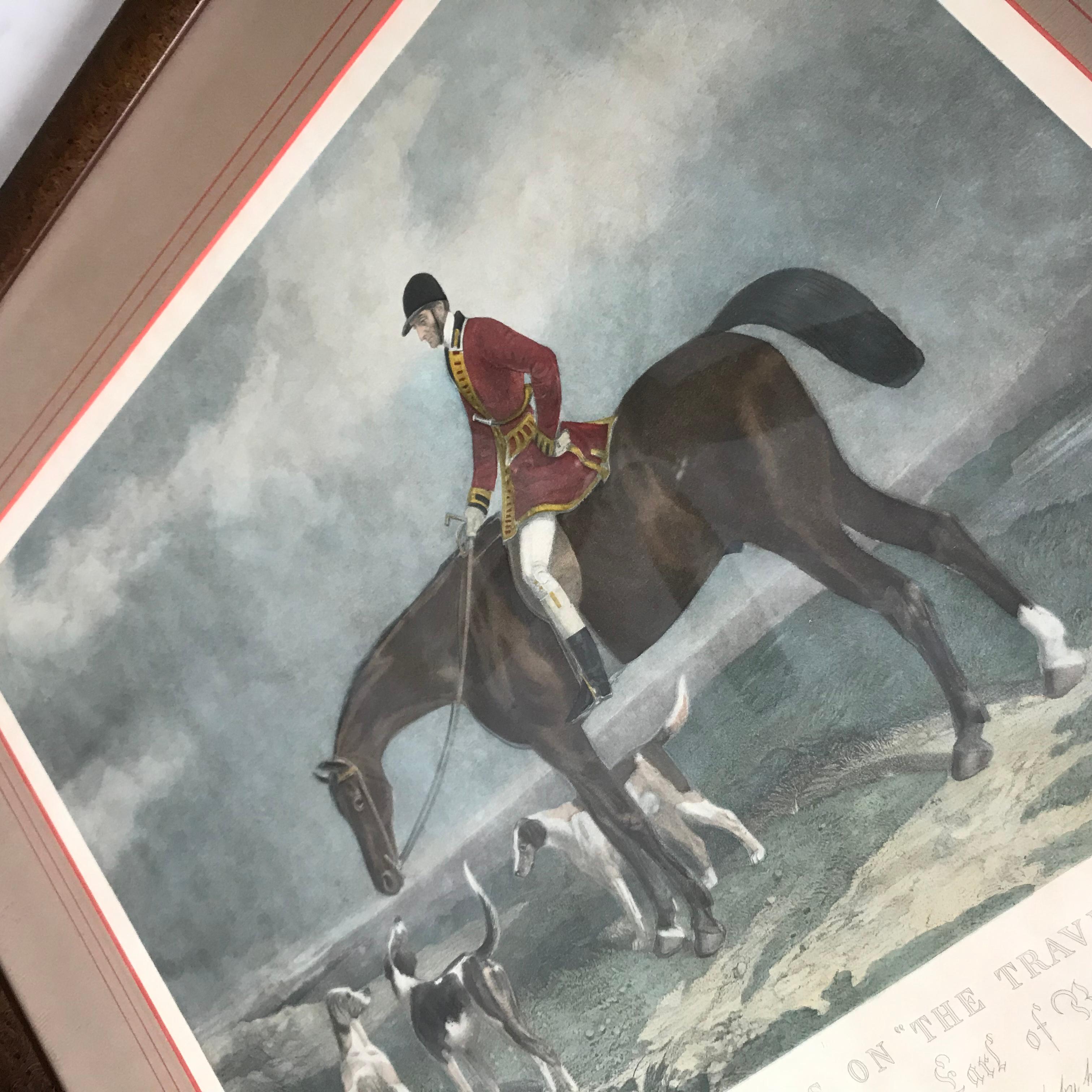 Mid-Century Equestrian Hand Colored Engraving by Edward Hacker In Good Condition For Sale In Arlington Heights, IL