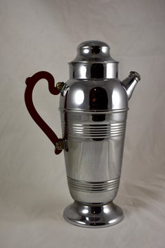 Mid-Century Era Art Deco Style Chrome & Ruby Red Bakelite Handle Cocktail Shaker