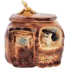 Barattolo per biscotti in ceramica dell'epoca di metà secolo Barney e Betty Rubble dei Flintstones