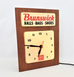 Mid-Century Era Brunswick Bowling Lighted Advertising Wall Clock