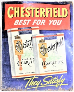 Midcentury Era Chesterfield Cigarette Metal Tobacciana Advertising Sign