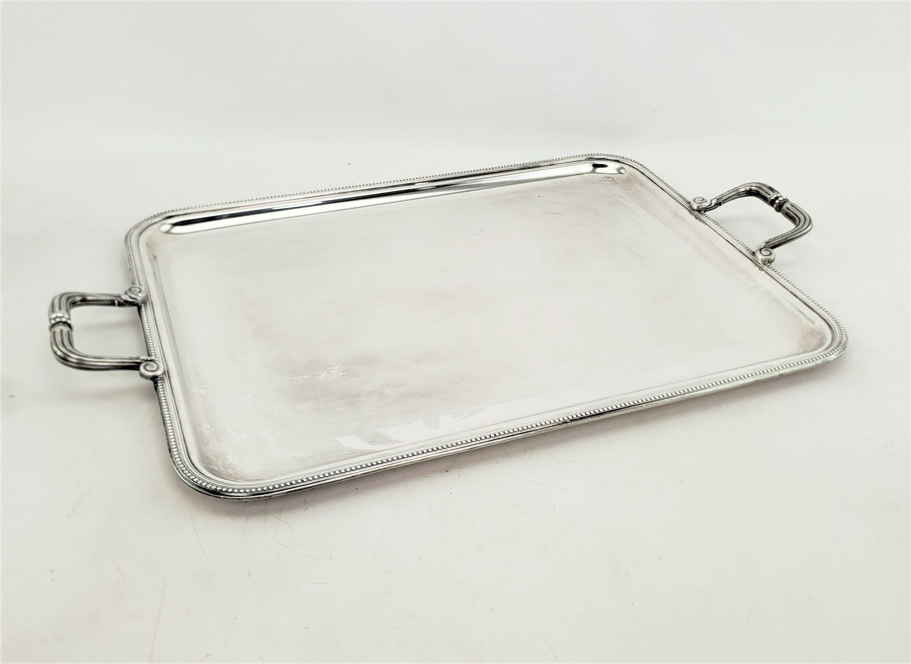 French Mid Century Era Christofle Silver Plated Serving Tray with Stylized Rope Border For Sale
