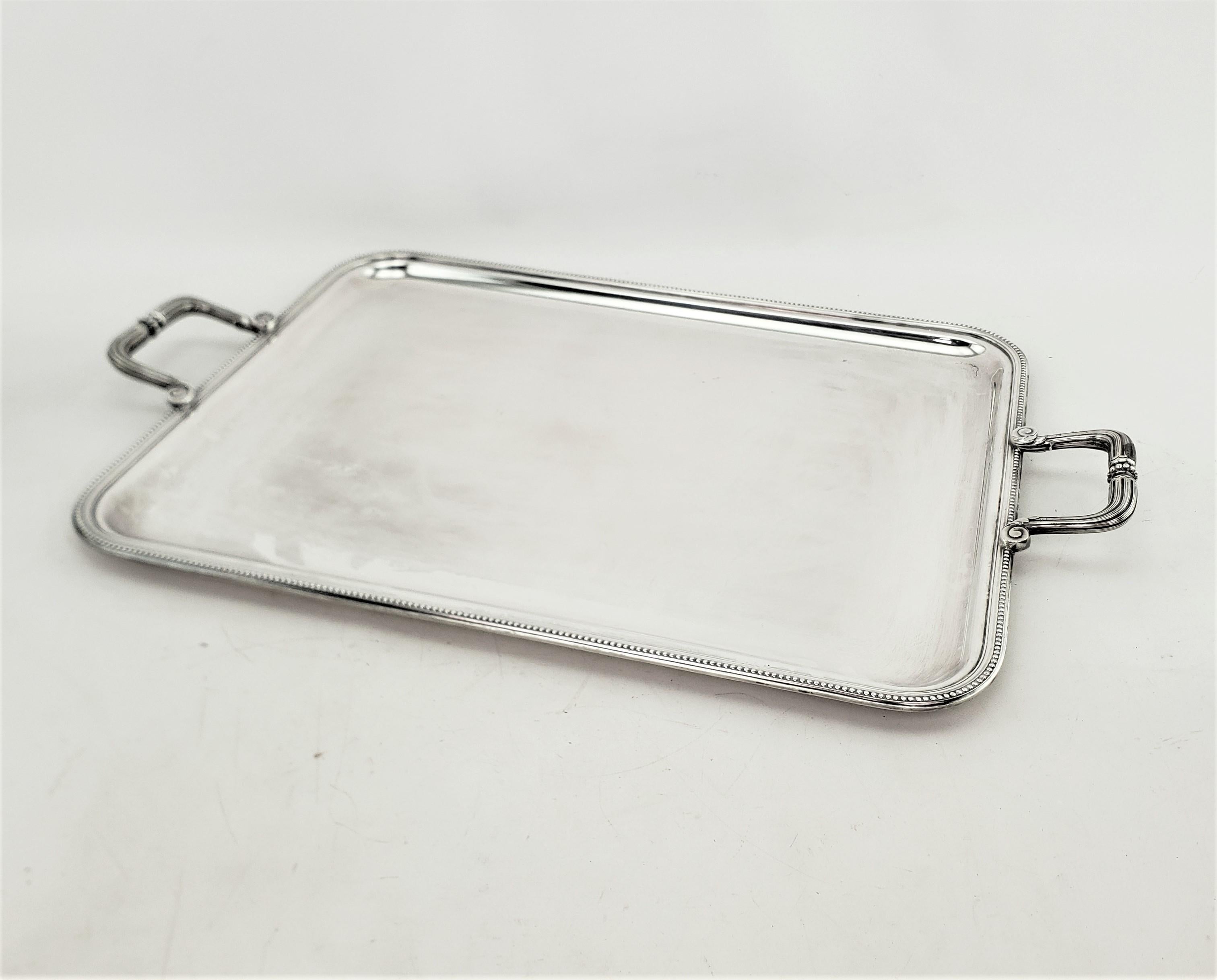 Mid Century Era Christofle Silver Plated Serving Tray with Stylized Rope Border In Good Condition For Sale In Hamilton, Ontario