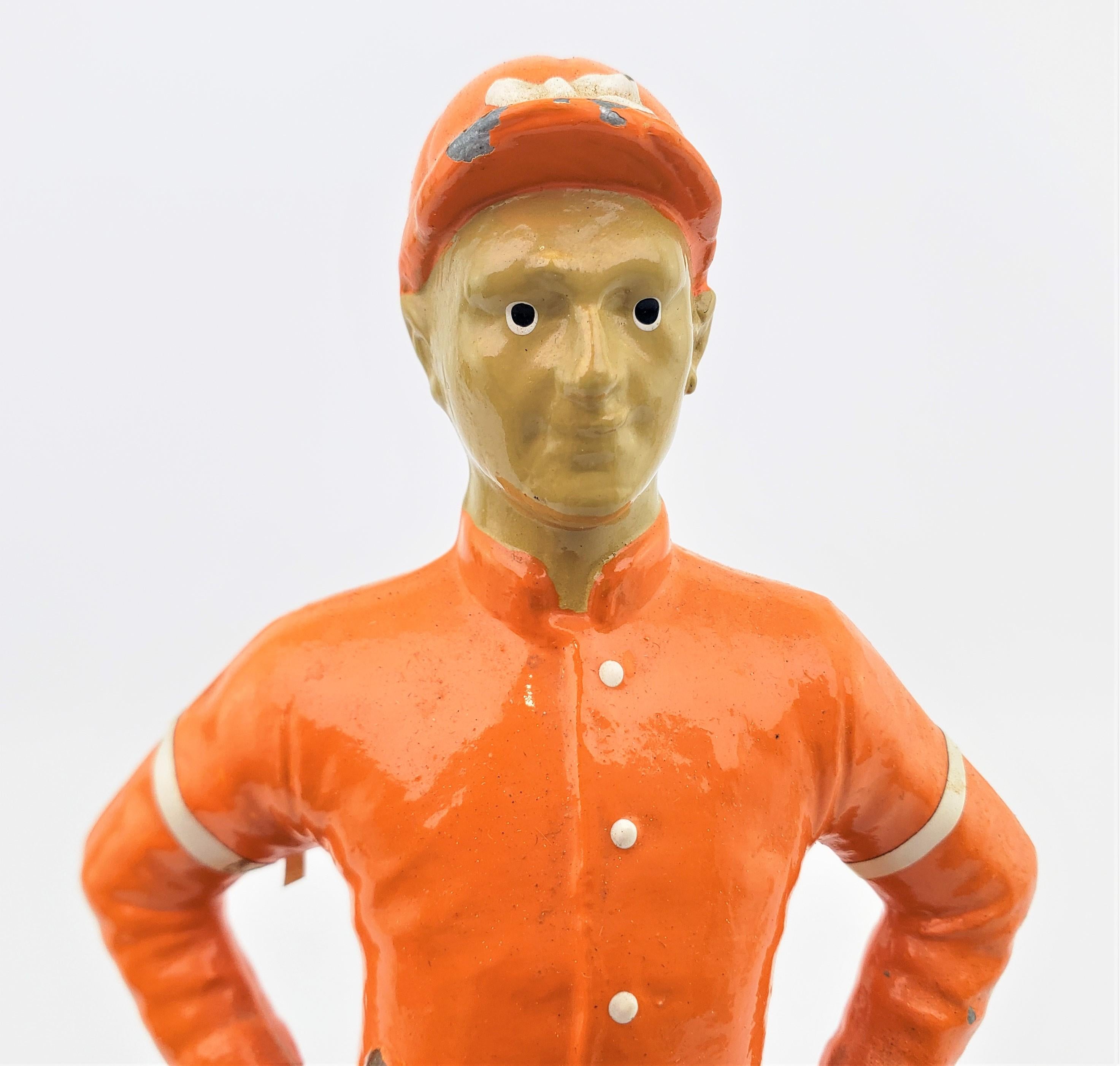 Mid Century Era Cold-Painted Cast Metal Horse Racing Jockey Sculpture For Sale 4
